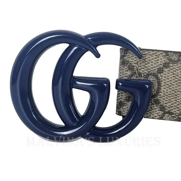GUCCI BELT 414516 GG LOGO SUPREME MONOGRAM BLUE MARMONT BUCKLE UNISEX 115 / 46 - Picture 8 of 16